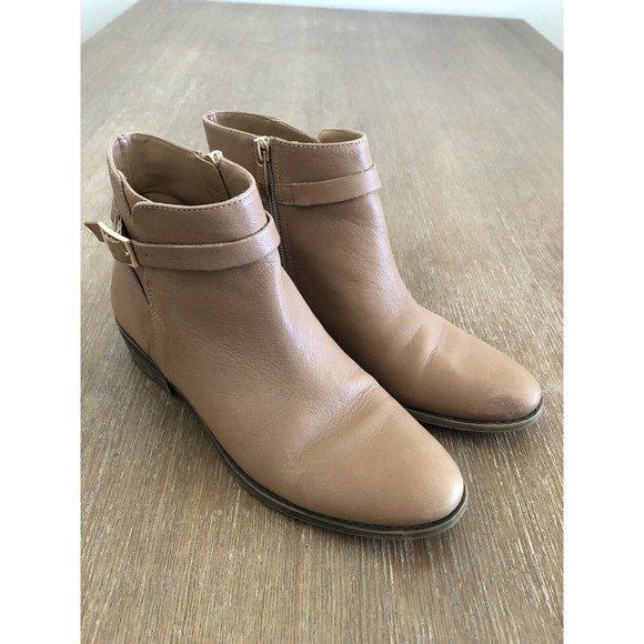 Franco Sarto Booties Womens 6.5 M Shandy Leather Boots Buckle Almond Toe Tan - Picture 3 of 16